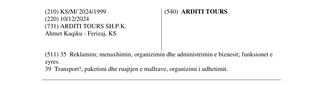 Zëri i markës ARDITI TOURS në buletin