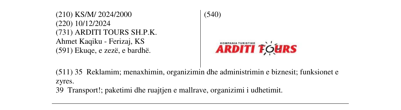 Zëri i markës ARDITI TOURS në buletin