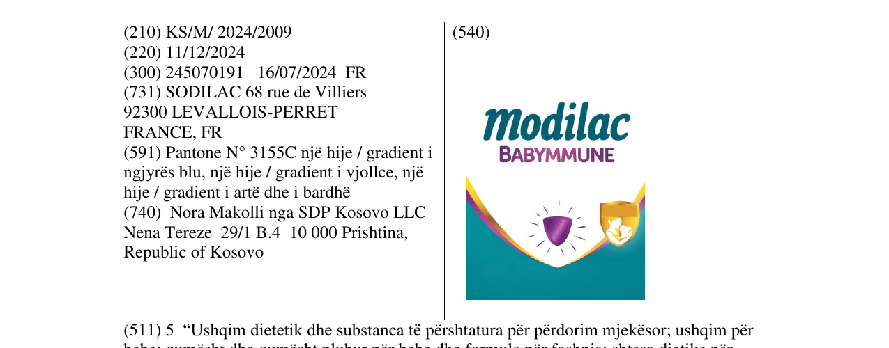 Zëri i markës modilac BABYMMUNE në buletin