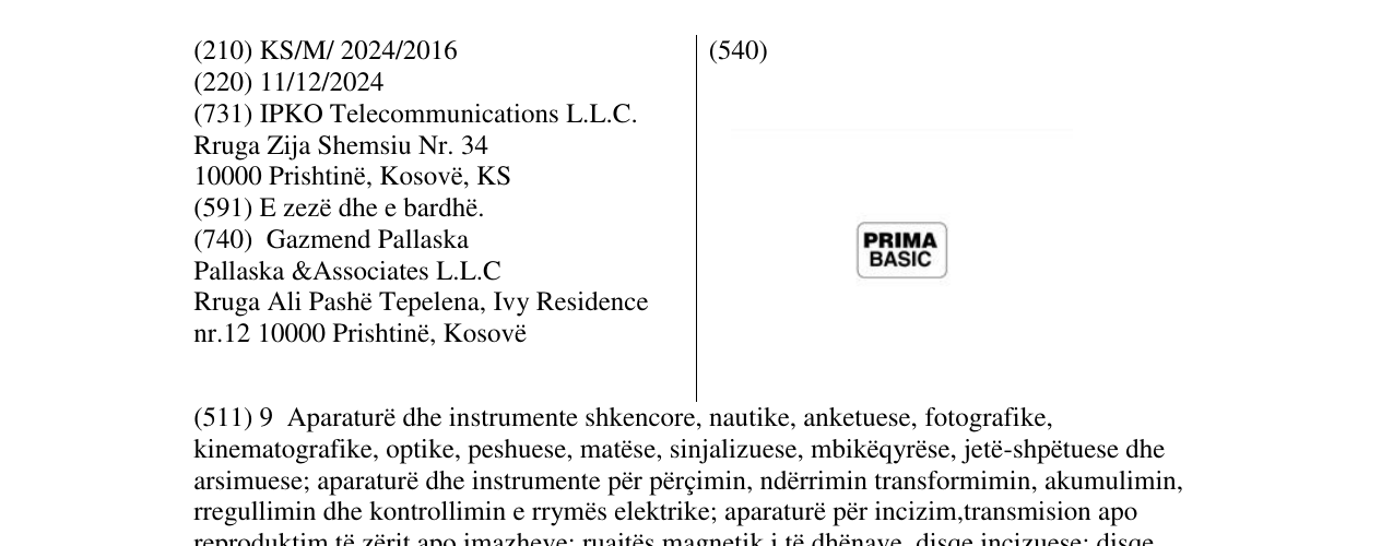 Zëri i markës PRIMA BASIC në buletin