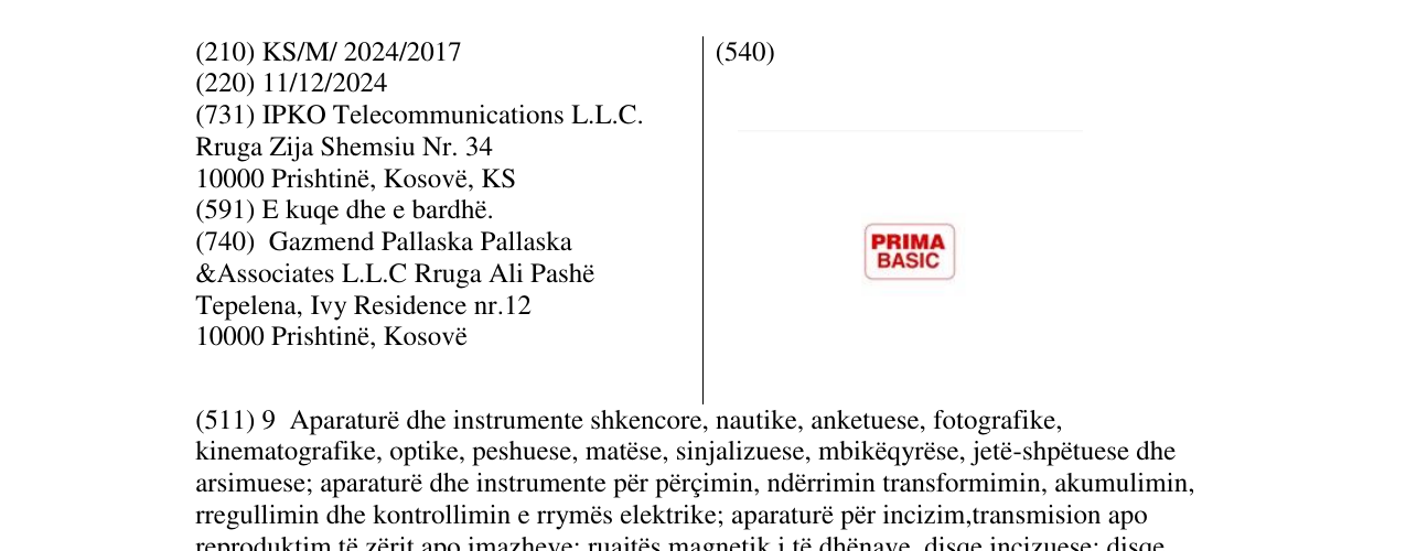Zëri i markës PRIMA BASIC në buletin