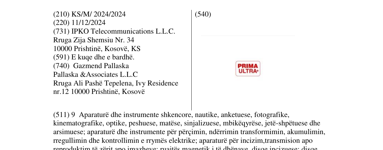 Zëri i markës PRIMA ULTRA+ në buletin