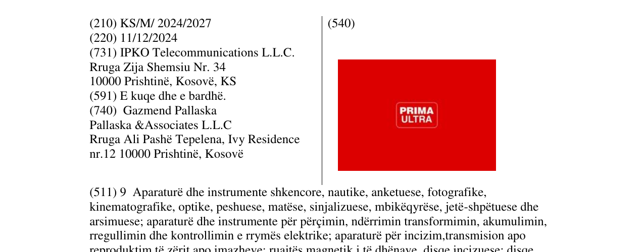 Zëri i markës PRIMA ULTRA në buletin