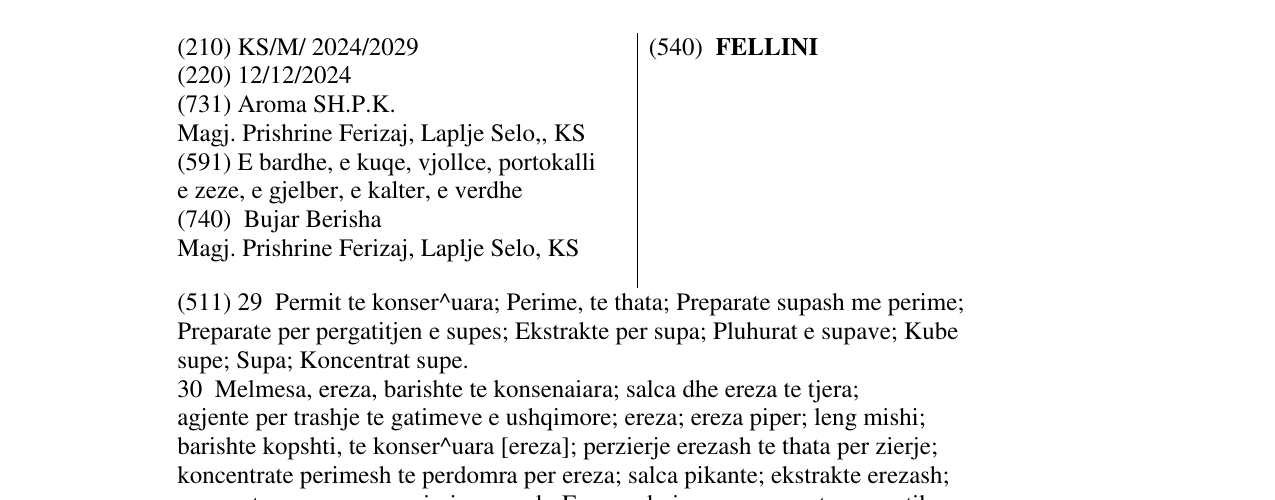 Zëri i markës FELLINI në buletin
