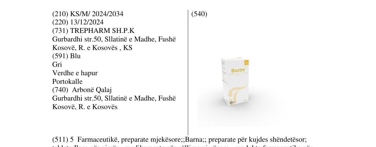 Zëri i markës Bactre 240mg/5ml në buletin