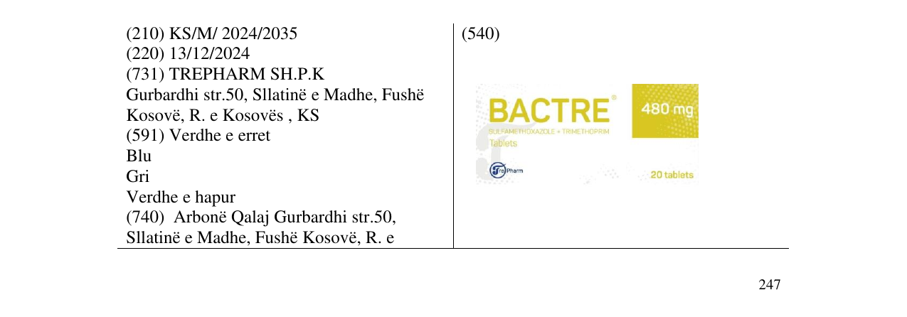 Zëri i markës BACTRE 480mg në buletin