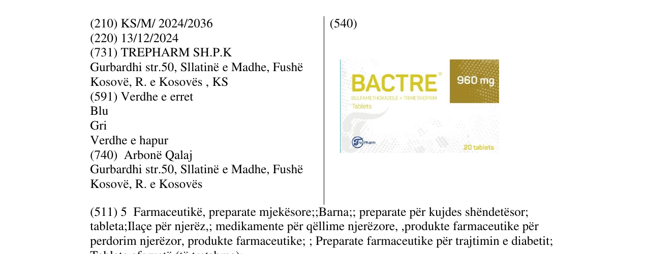 Zëri i markës BACTRE 960mg në buletin