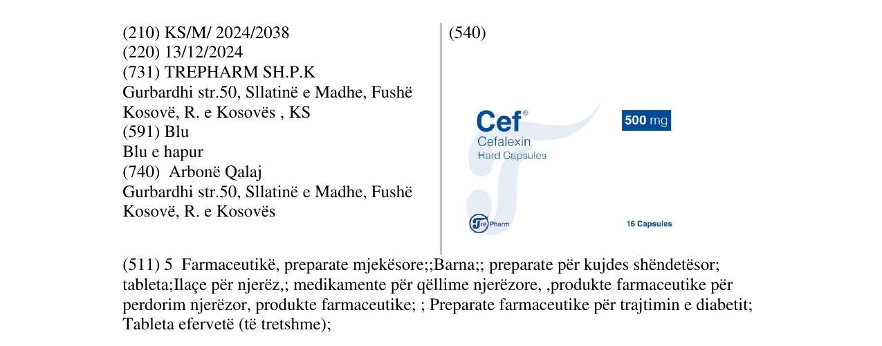 Zëri i markës Cef 500mg në buletin