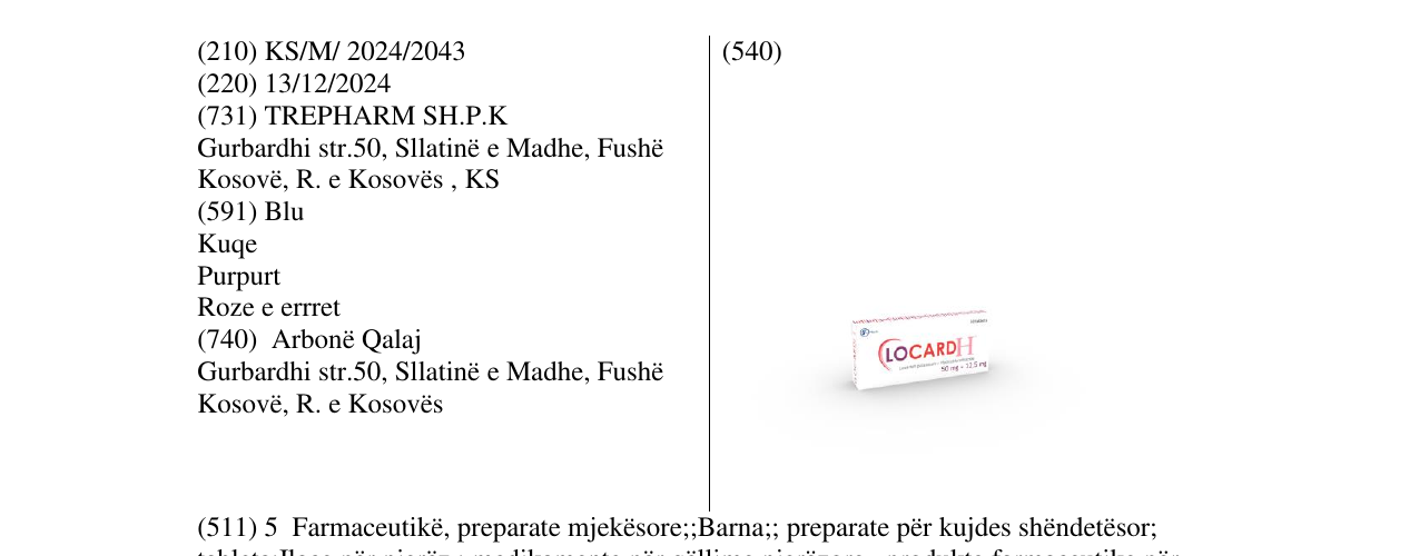 Zëri i markës LOCARD H 50mg në buletin