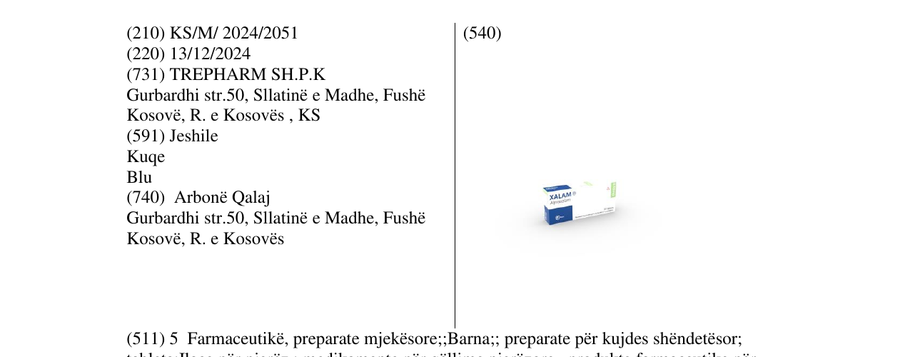 Zëri i markës XALAM 0.50mg në buletin