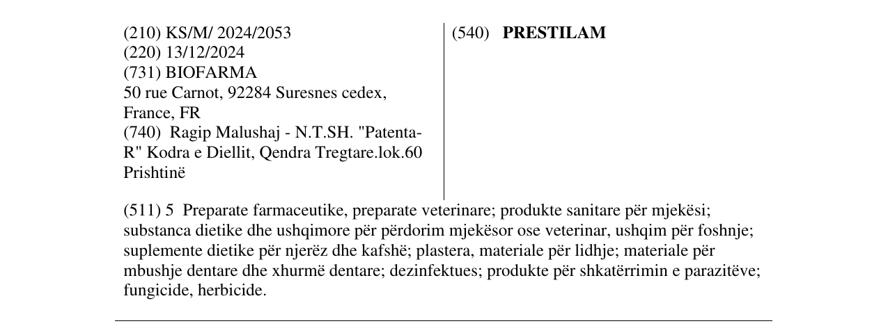 Zëri i markës PRESTILAM në buletin