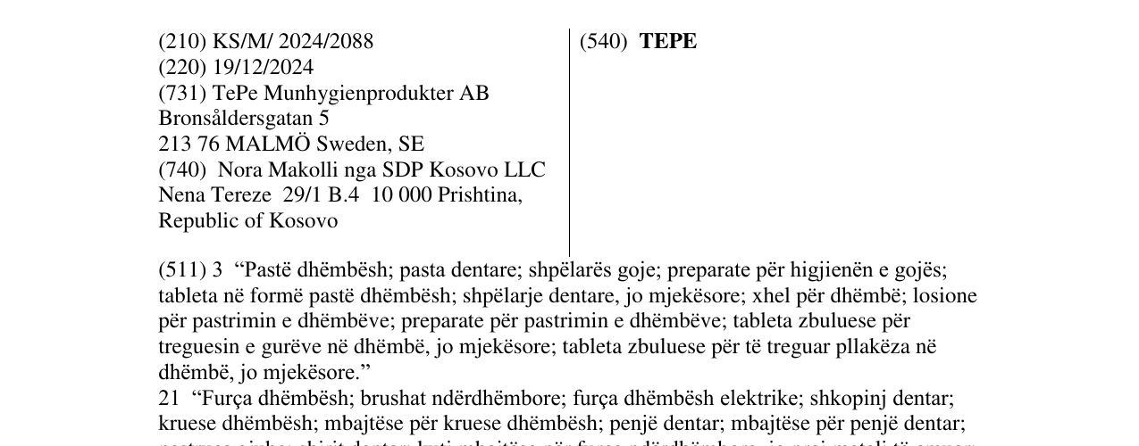 Zëri i markës TEPE në buletin