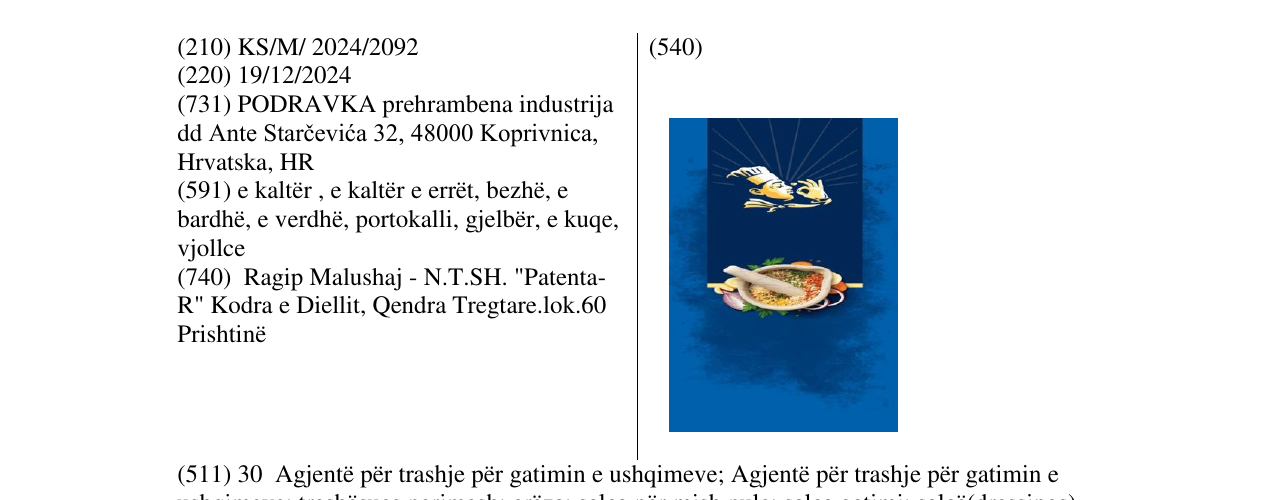 Zëri i markës VEGETA PODRAVKA në buletin