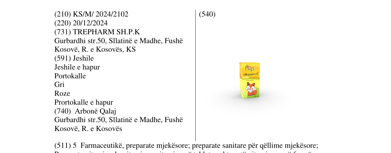 Zëri i markës HOPA VITAMIN C Kids 50mg/5ml në buletin