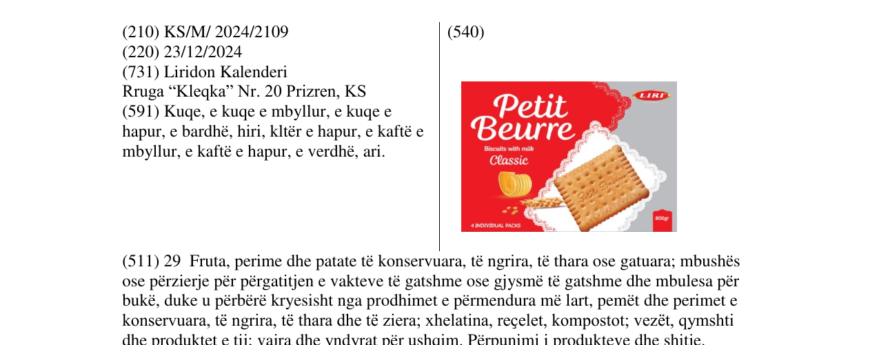 Zëri i markës Petit Beurre në buletin