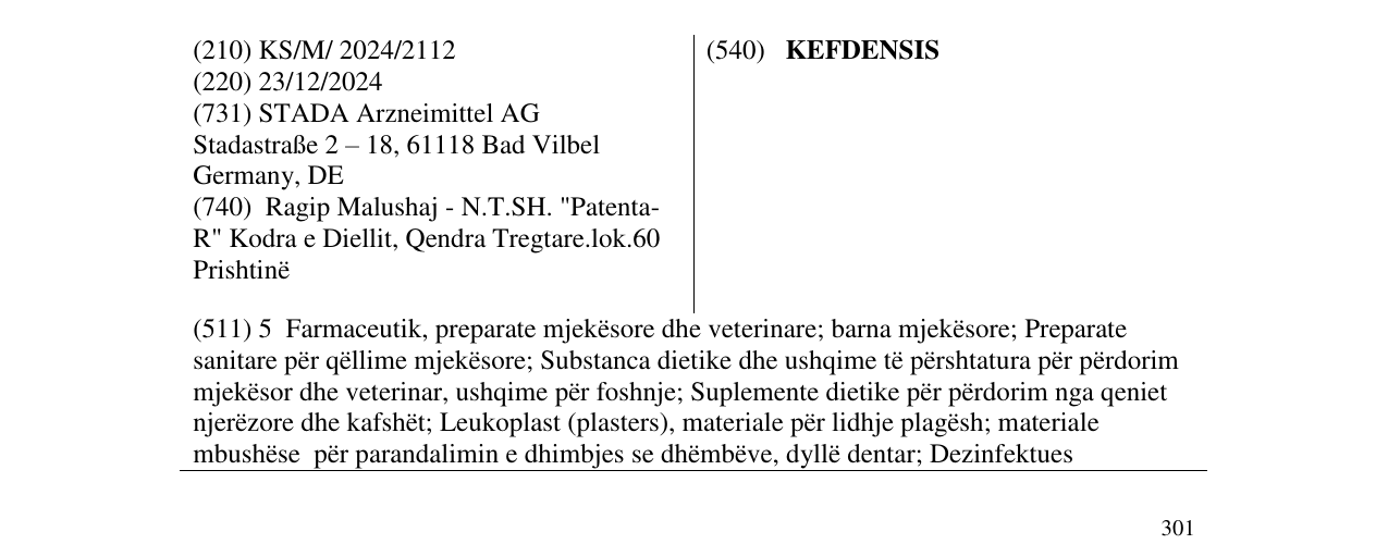 Zëri i markës KEFDENSIS në buletin