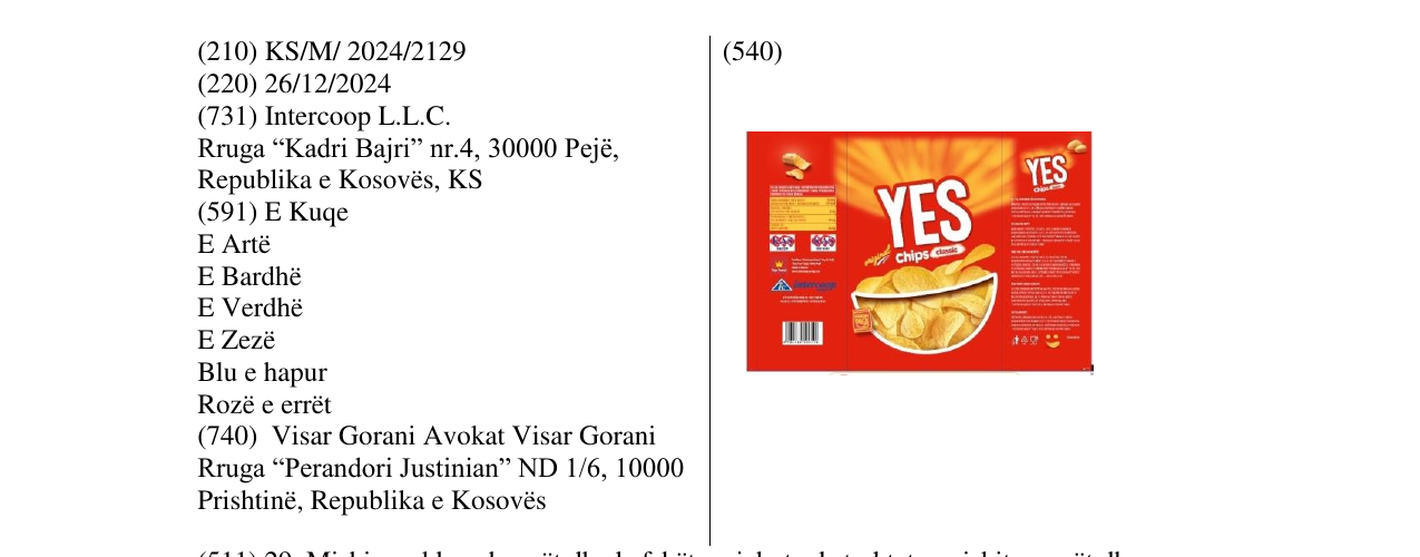 Zëri i markës YES chips në buletin