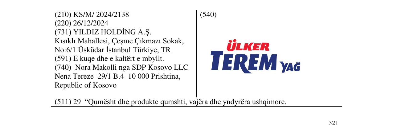 Zëri i markës ULKER TEREM YAG në buletin