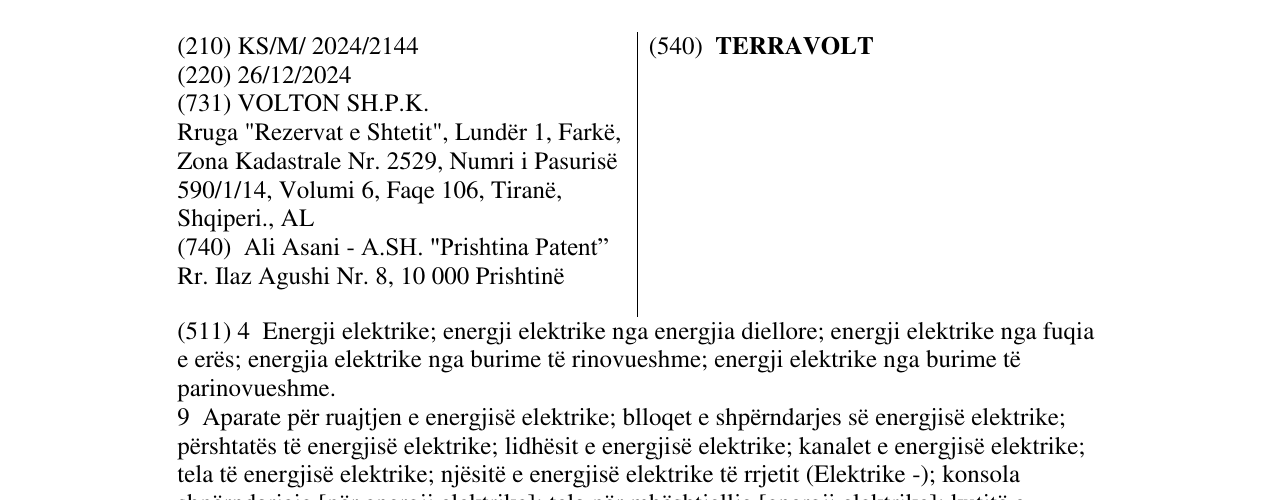 Zëri i markës TERRAVOLT në buletin