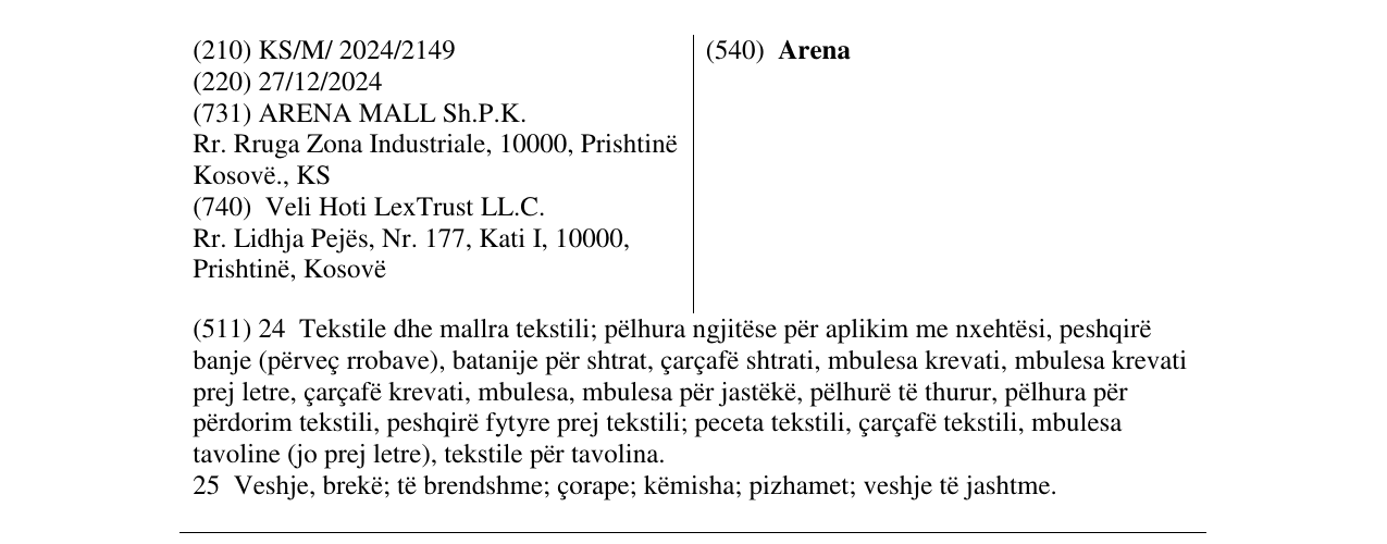 Zëri i markës Arena në buletin