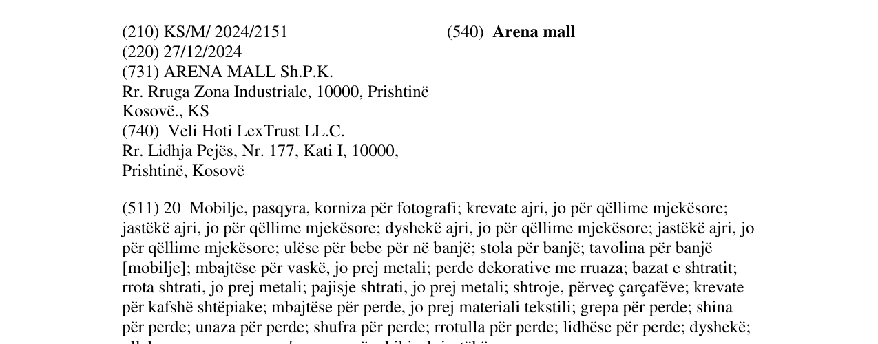 Zëri i markës Arena mall në buletin