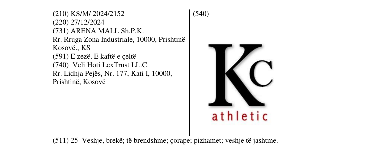 Zëri i markës Kc athletic në buletin