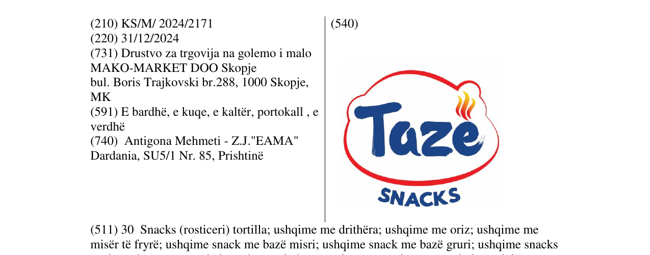 Zëri i markës Taze SNACKS në buletin
