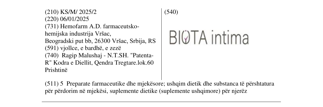 Zëri i markës BIOTA intima në buletin
