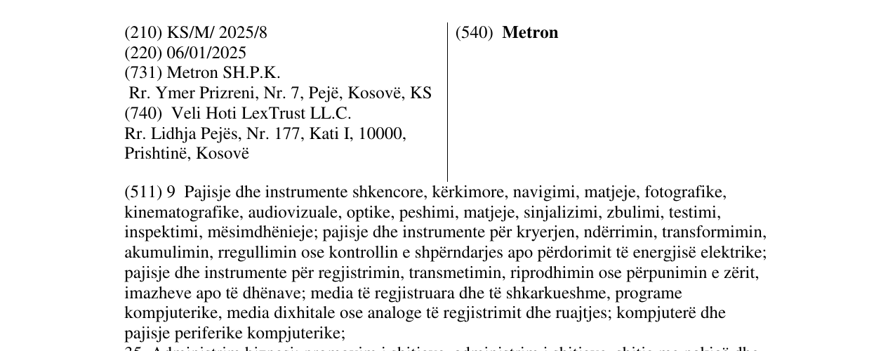 Zëri i markës Metron në buletin