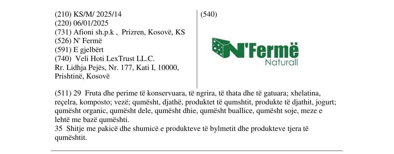Zëri i markës N' Fermë Naturall në buletin