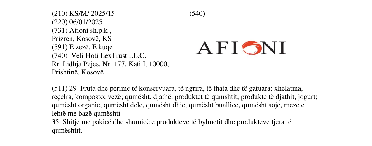 Zëri i markës AFIONI në buletin