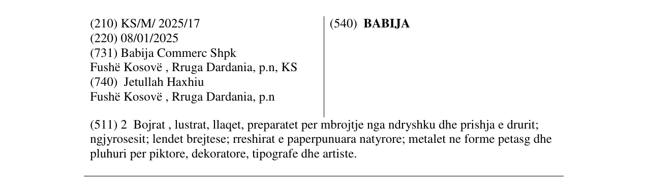 Zëri i markës BABIJA në buletin