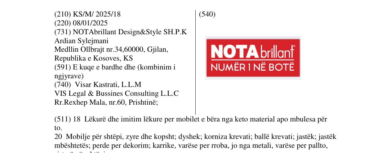 Zëri i markës NOTAbrillant NUMER 1 NE BOTE në buletin