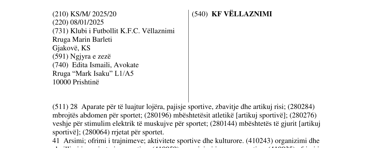 Zëri i markës KF VËLLAZNIMI në buletin