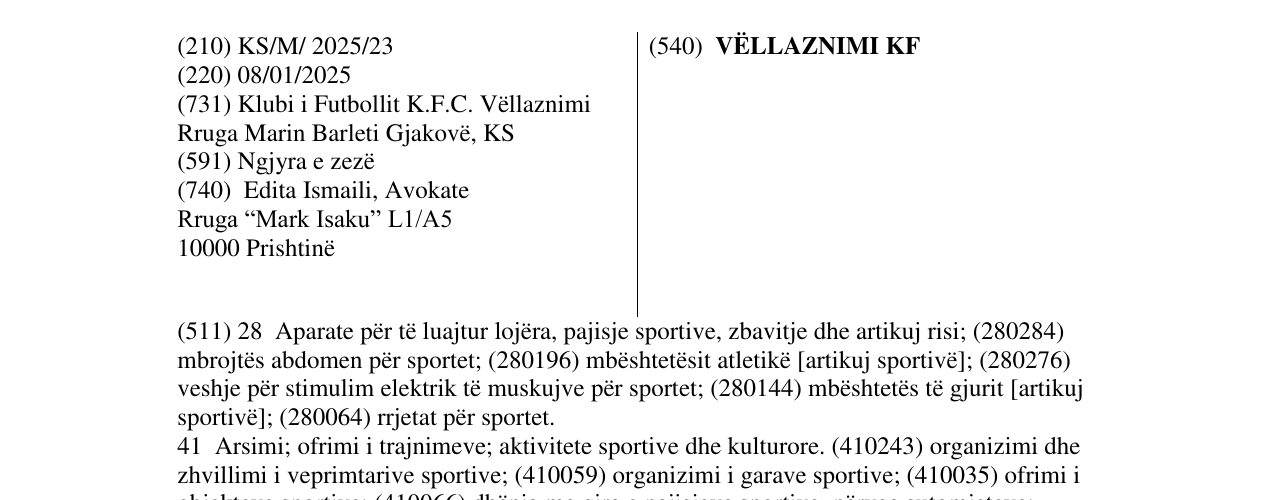 Zëri i markës VËLLAZNIMI KF në buletin