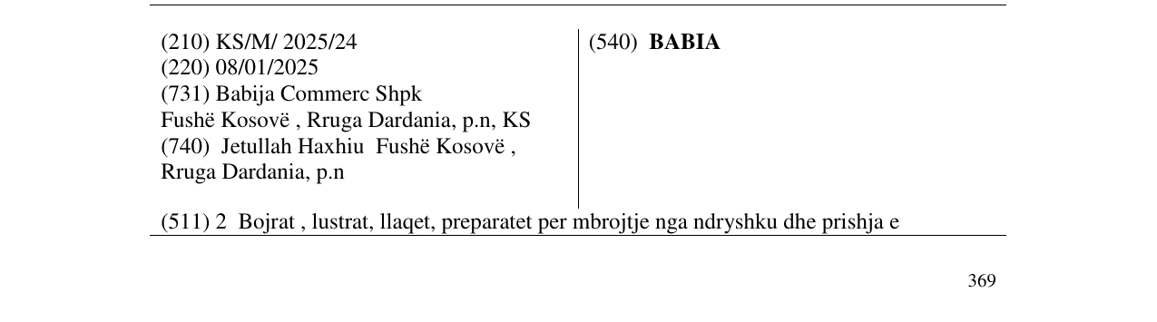 Zëri i markës BABIA në buletin