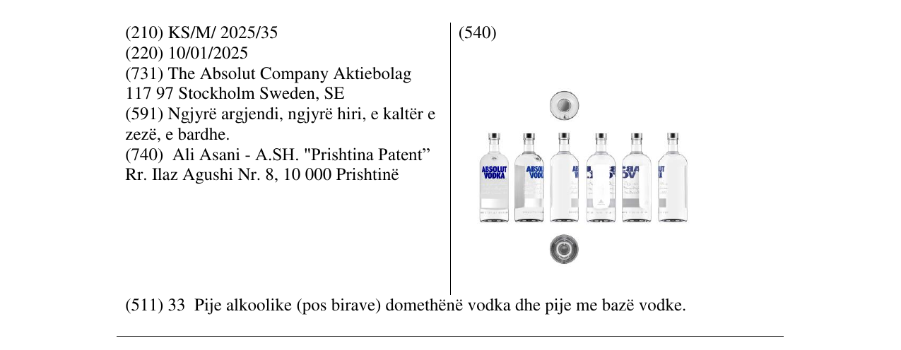 Zëri i markës ABSOLUTE VODKA në buletin