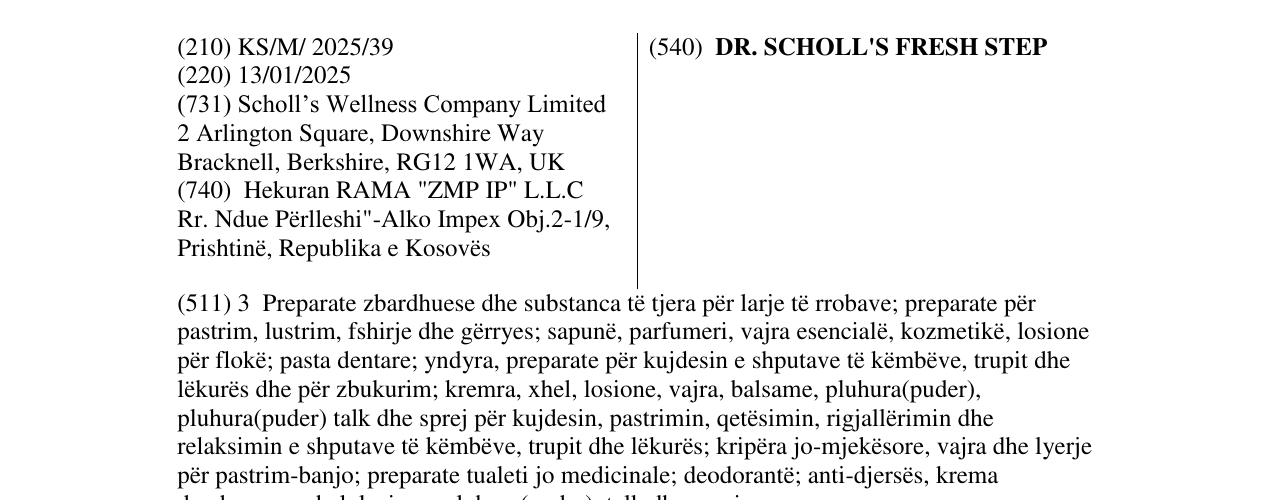 Zëri i markës DR. SCHOLL'S FRESH STEP në buletin