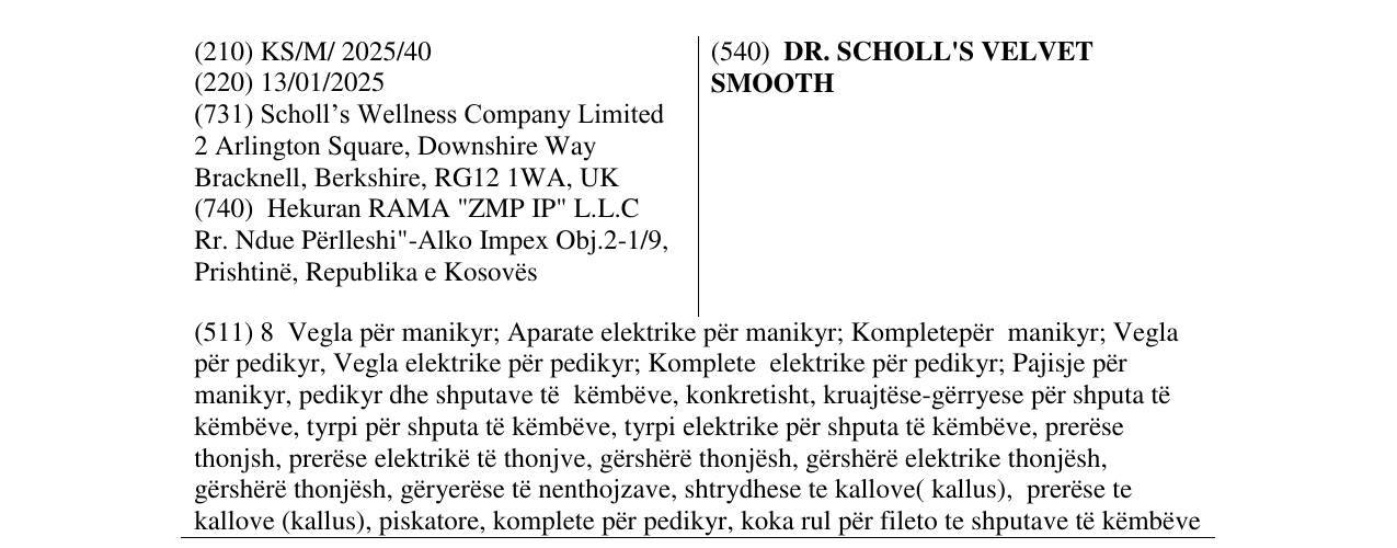 Zëri i markës DR. SCHOLL'S VELVET SMOOTH në buletin
