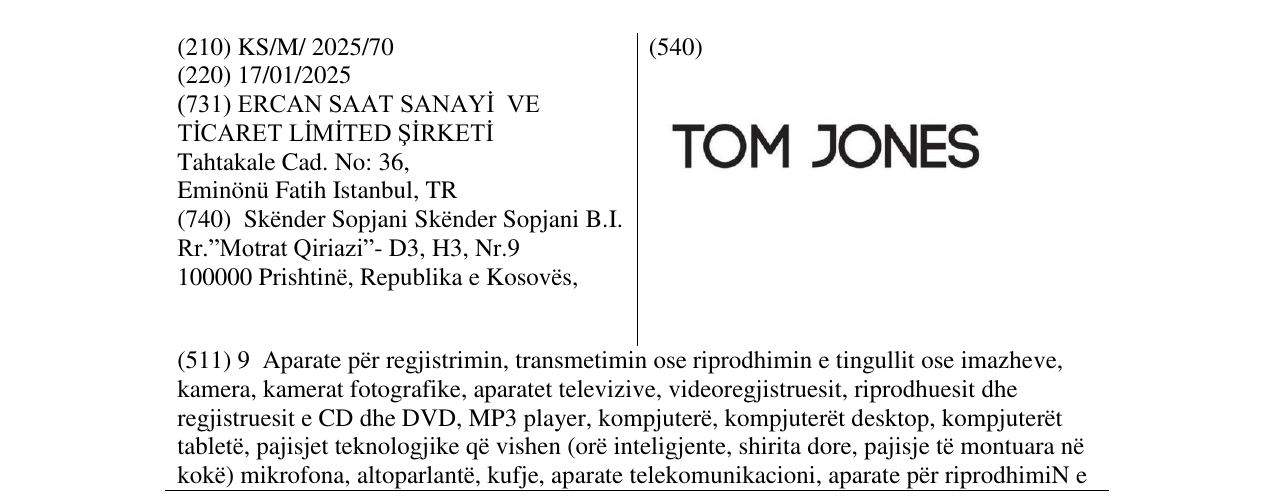 Zëri i markës TOM JONES në buletin