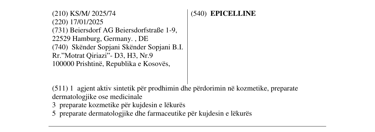 Zëri i markës EPICELLINE në buletin