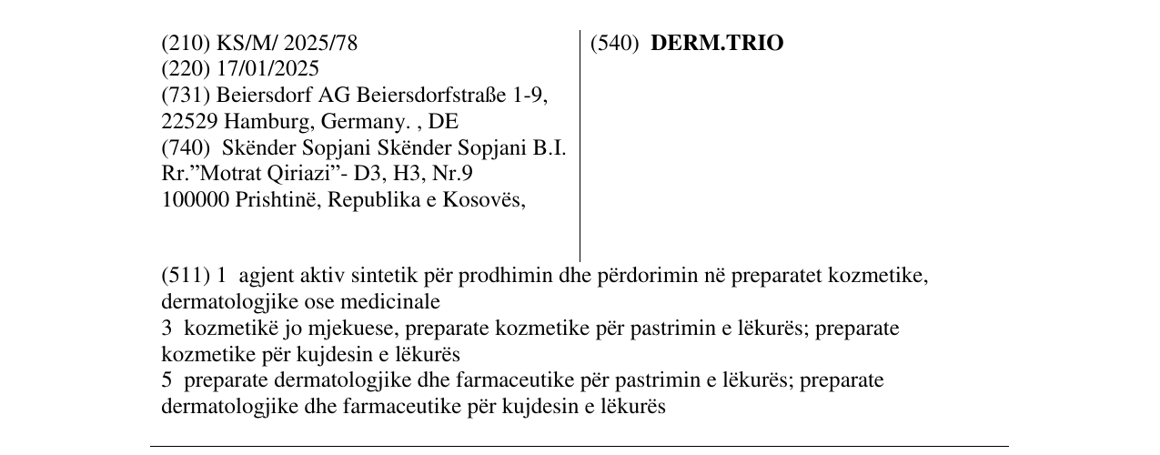 Zëri i markës DERM.TRIO në buletin