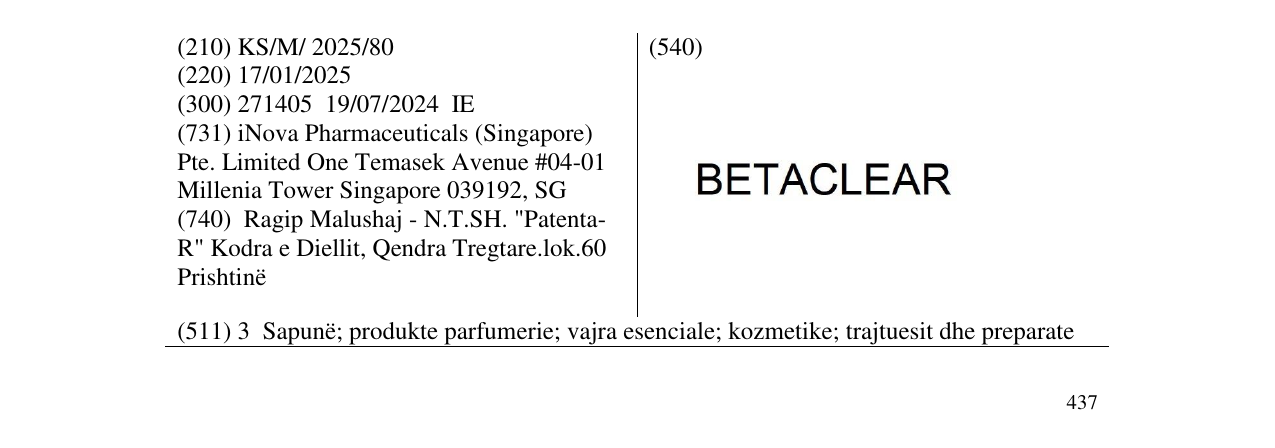Zëri i markës BETACLEAR në buletin