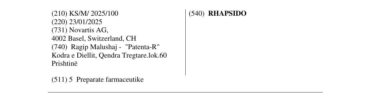 Zëri i markës RHAPSIDO në buletin