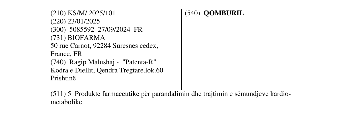 Zëri i markës QOMBURIL në buletin
