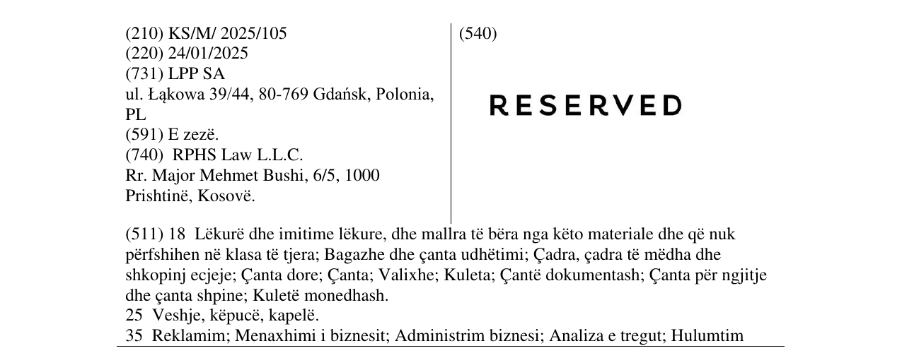 Zëri i markës RESERVED në buletin