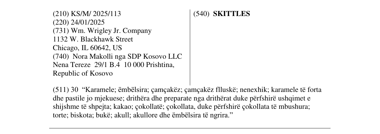 Zëri i markës SKITTLES në buletin