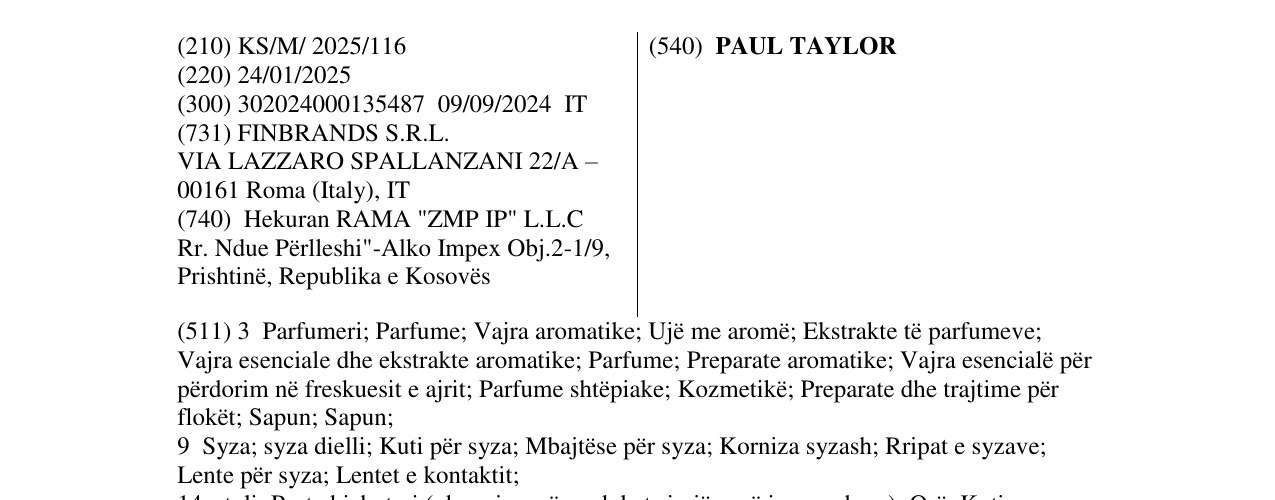 Zëri i markës PAUL TAYLOR në buletin