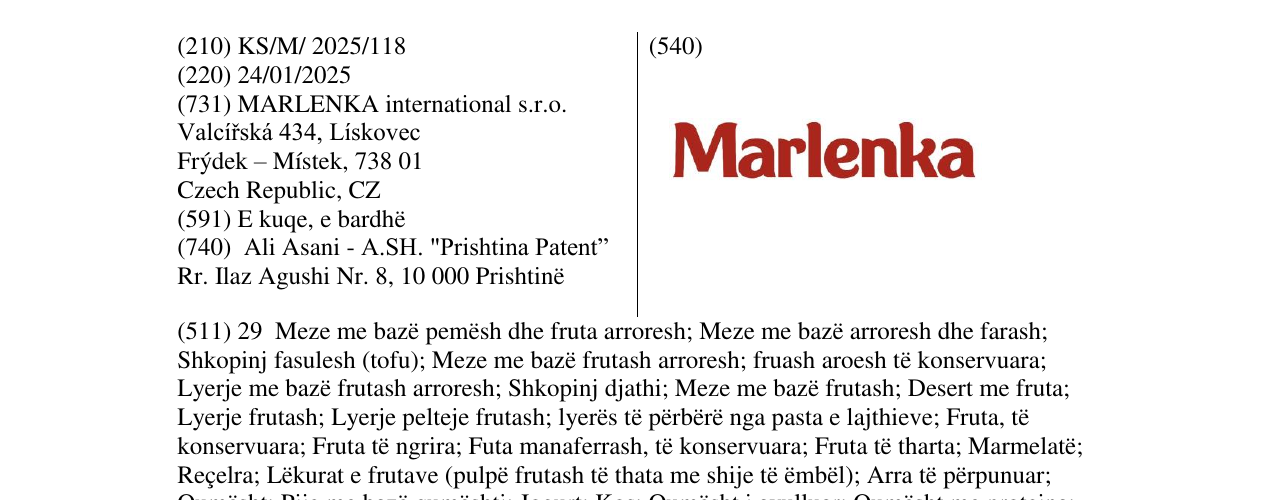 Zëri i markës Marlenka në buletin
