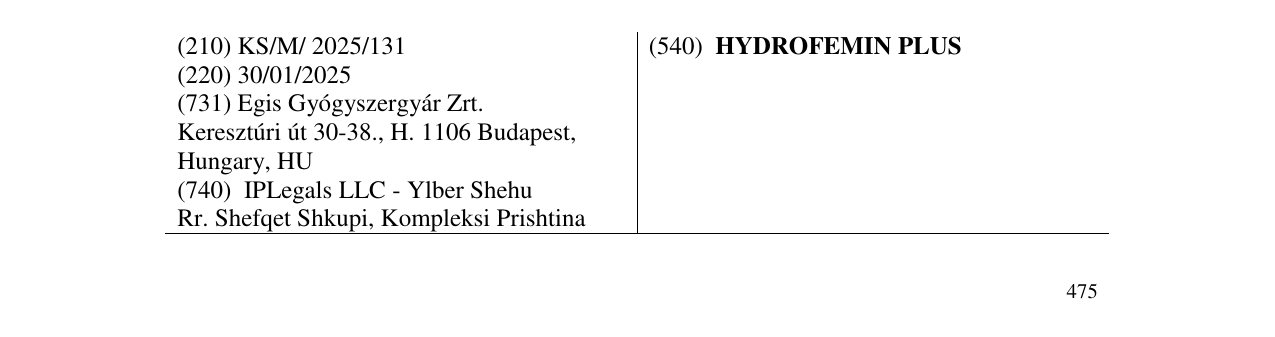 Zëri i markës HYDROFEMIN PLUS në buletin